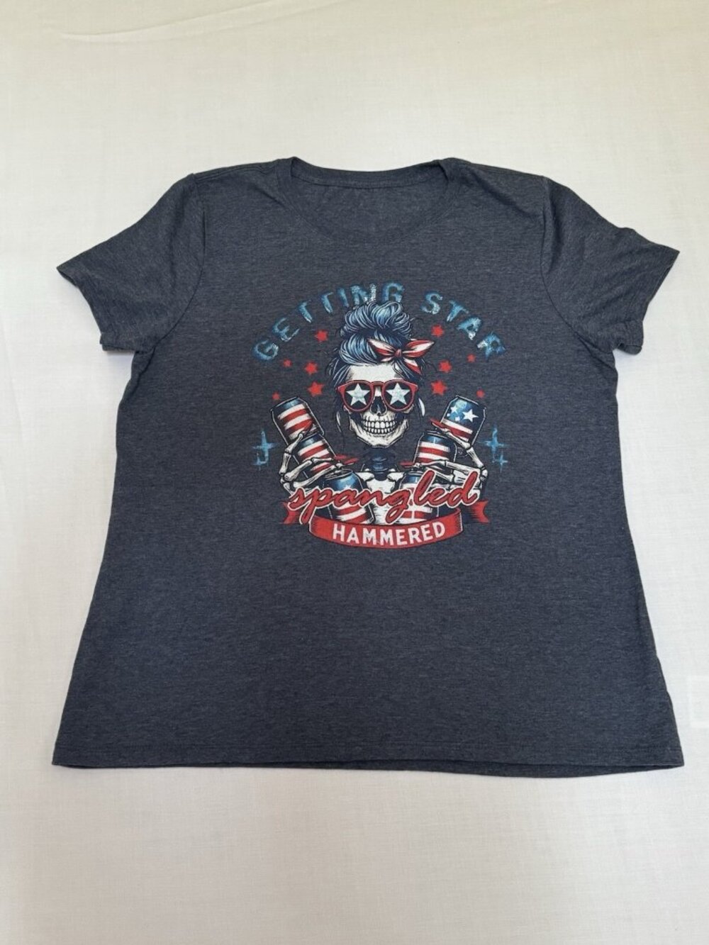 Black Getting Star Spangled Hammered July 4th Shirt Women's Size Large